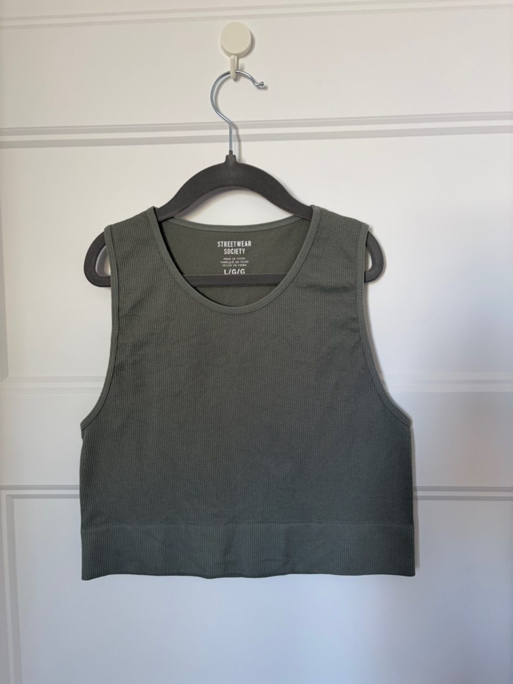 Olive Green Ribbed Cropped Tank